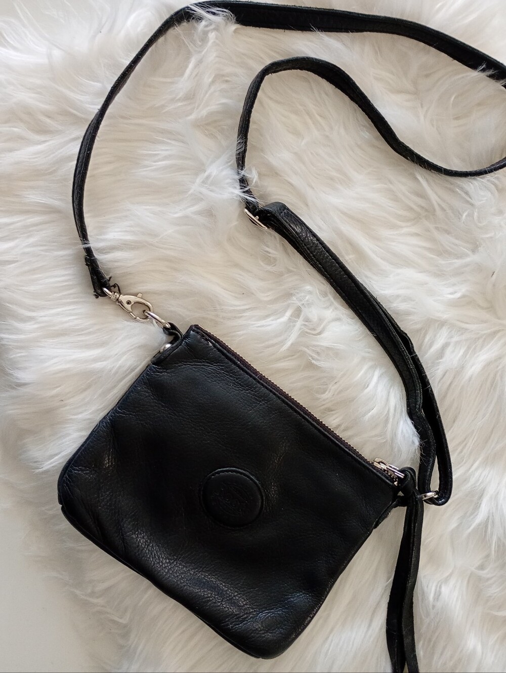 Roots | Black Leather Small Crossbody Bag with Adjustable Strap